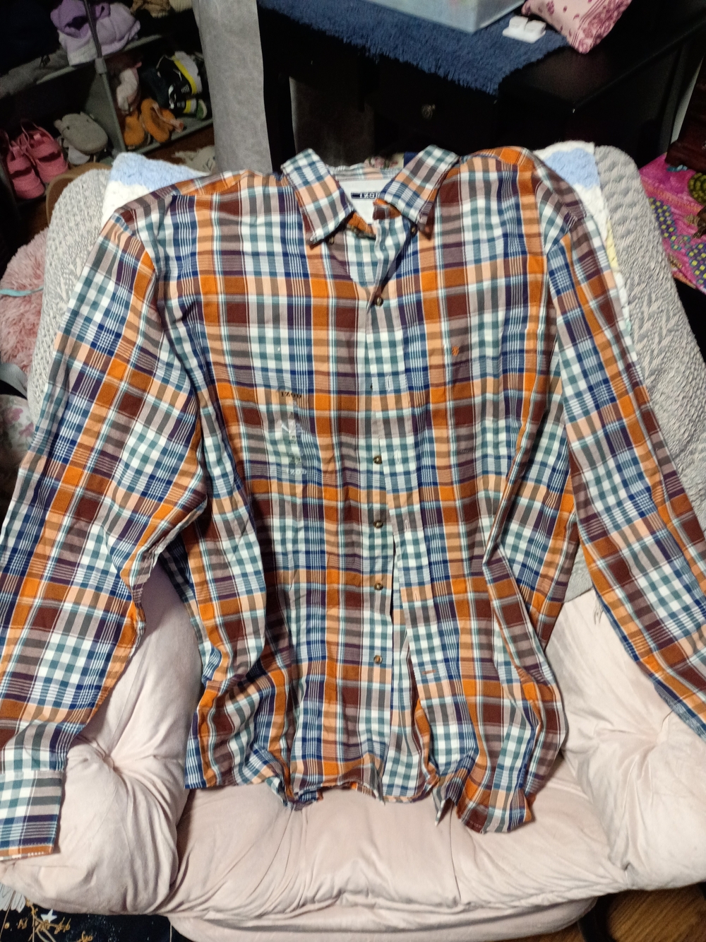 BRAND NEW WITH TAGS Izod Orange, Blue & White Plaid Button-Down Shirt